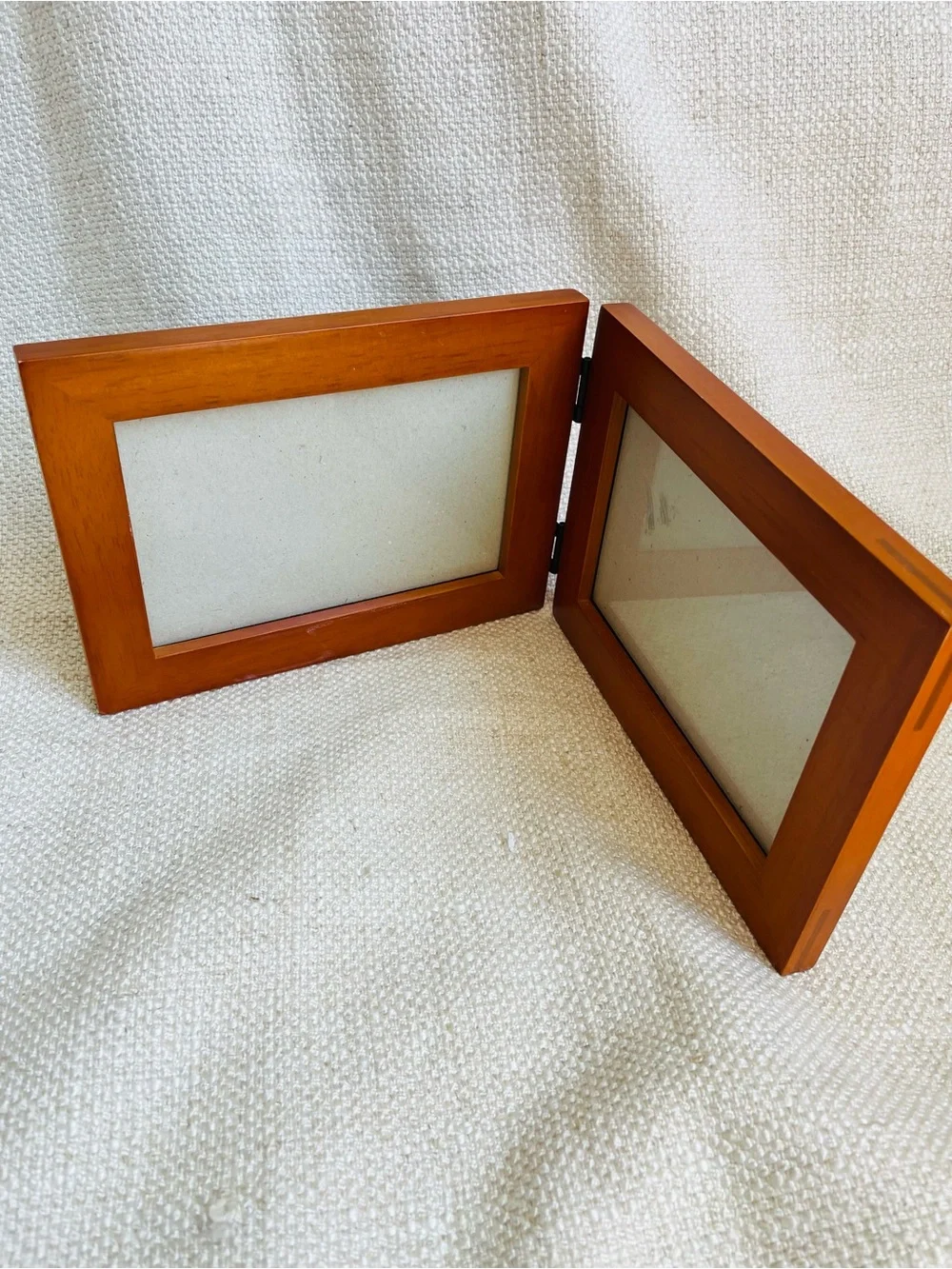 Vintage Double Hinged Wood Picture Frame Warm Brown Fits 4x6